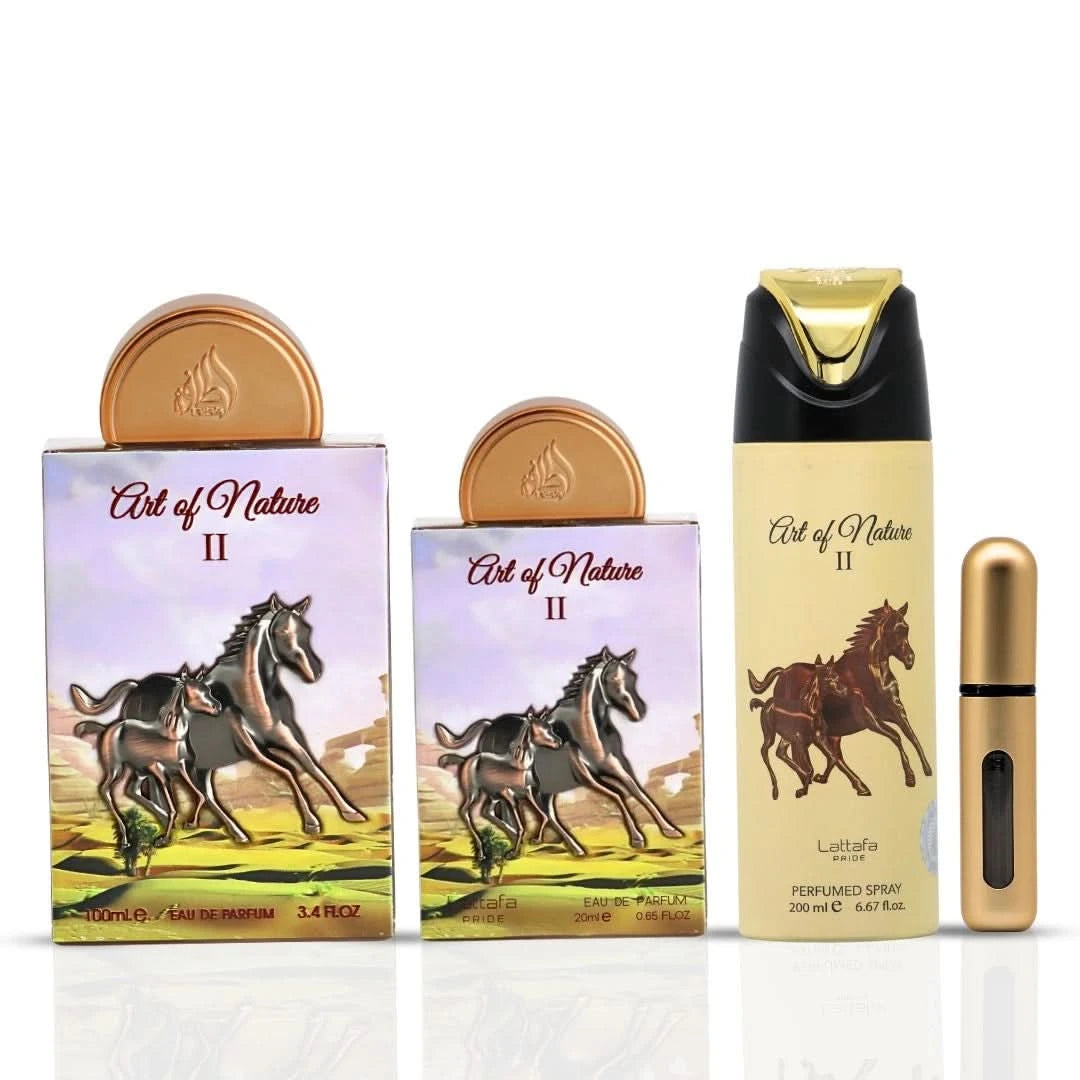 Lattafa Pride Art of Nature II rinkinys vyrams ir moterims (100 ml. EDP + 20 ml. EDP + 200 ml. kūno purškiklis)