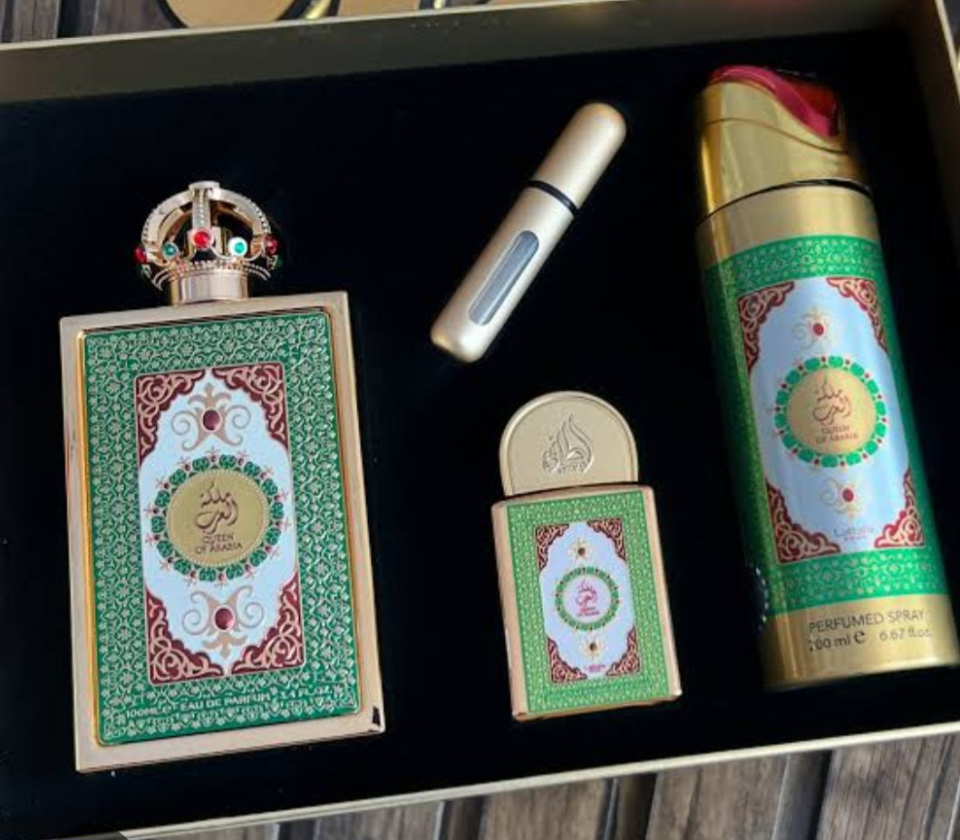 Lattafa Pride Queen of Arabia rinkinys moterims (100 ml. EDP + 20 ml. EDP + 200 ml. purškiamas dezodorantas)