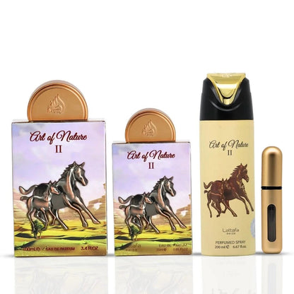 Lattafa Pride Art of Nature II rinkinys vyrams ir moterims (100 ml. EDP + 20 ml. EDP + 200 ml. kūno purškiklis)