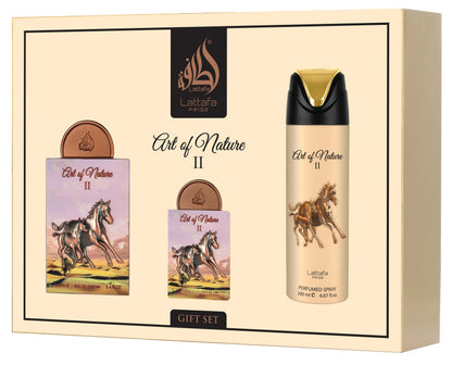 Lattafa Pride Art of Nature II rinkinys vyrams ir moterims (100 ml. EDP + 20 ml. EDP + 200 ml. kūno purškiklis)
