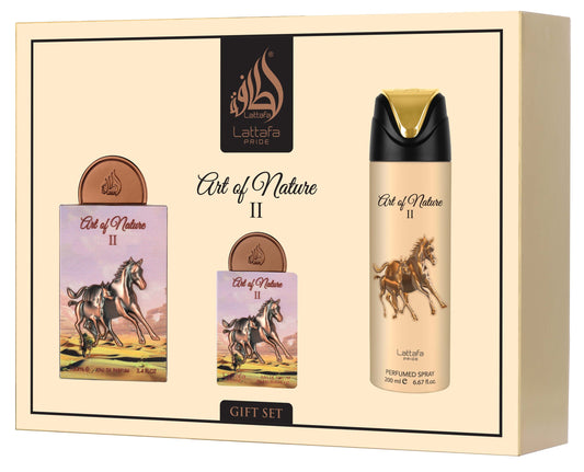 Lattafa Pride Art of Nature II rinkinys vyrams ir moterims (100 ml. EDP + 20 ml. EDP + 200 ml. kūno purškiklis)