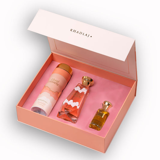 Khadlaj
Rinkinys Khadlaj Cloud Candy moterims: kvepalai PP, 100 ml + kūno purškiklis, 200 ml + aliejiniai kvepalai, 24 ml