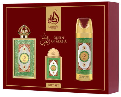 Lattafa Pride Queen of Arabia rinkinys moterims (100 ml. EDP + 20 ml. EDP + 200 ml. purškiamas dezodorantas)